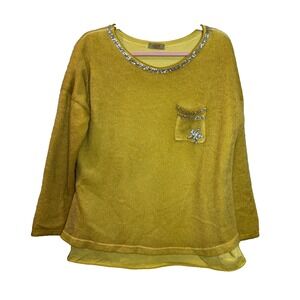 Scandal Women's XL Sweater Yellow Mohair Lady‎ Pullover Jumper Cozy Italy Made